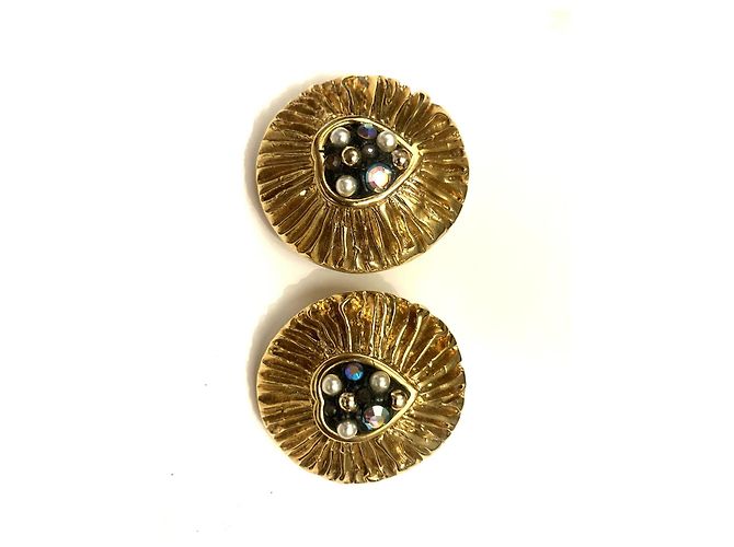 Autre Marque Brincos de pressão banhados a ouro com pérolas