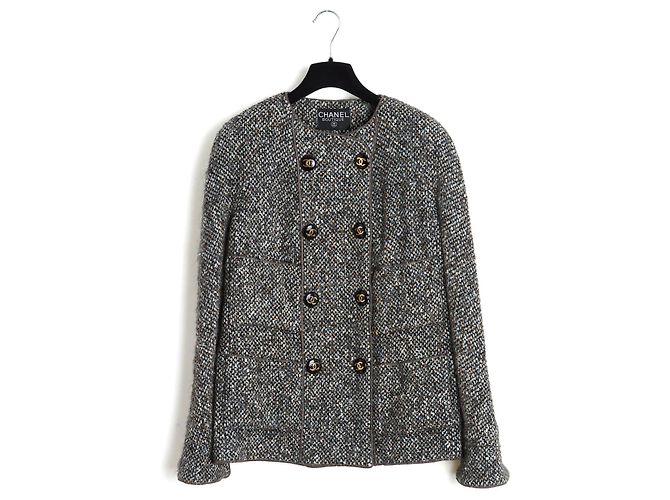 Chanel 1992 Black Tweed Double Breasted CC Jacket