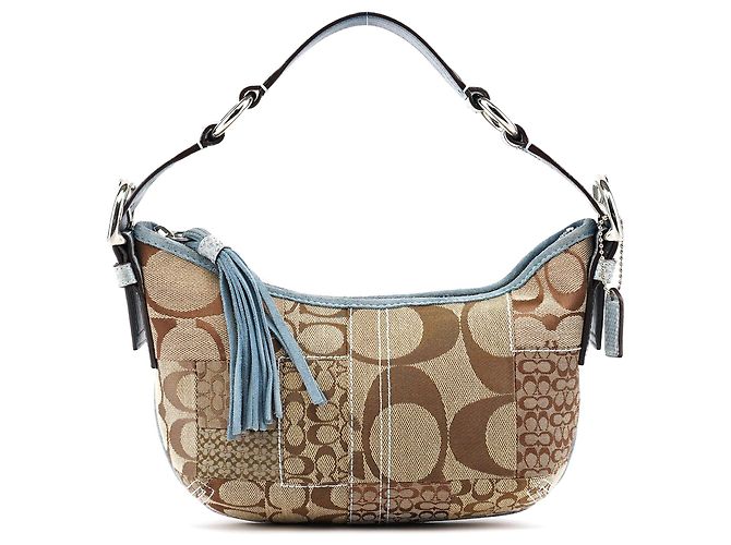Coach 3680 Bolsa de ombro patchwork em python bege e azul