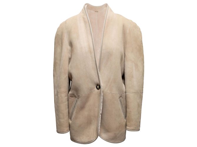 Etoile Isabel Marant V-Ausschnitt Shearling-Jacke Beige Größe US S
