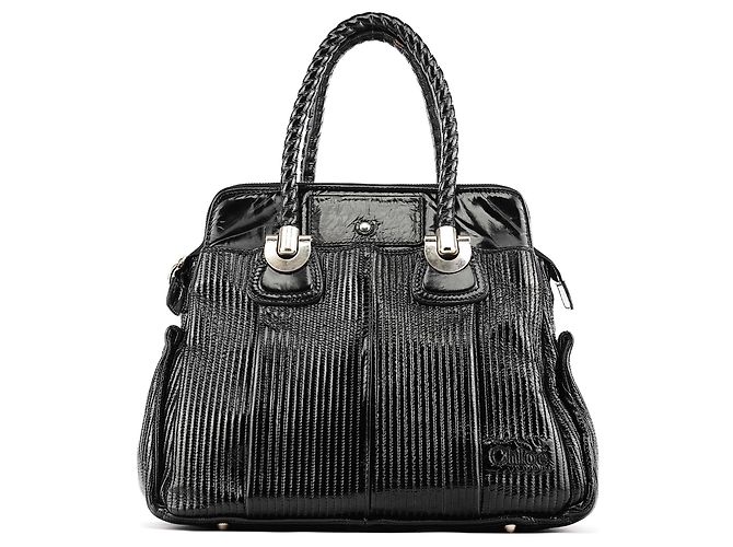 Héloïse Chloé  mala Tote Heloise em couro envernizado acolchoado preto