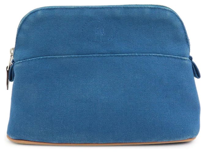 Hermès HERMES Bolide Mini Bolsa de Cosméticos em Couro e Algodão Blue