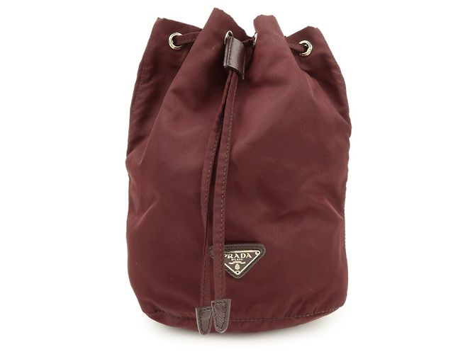 Sac pochette à cordon en nylon et cuir Saffiano avec logo triangle PRADA
