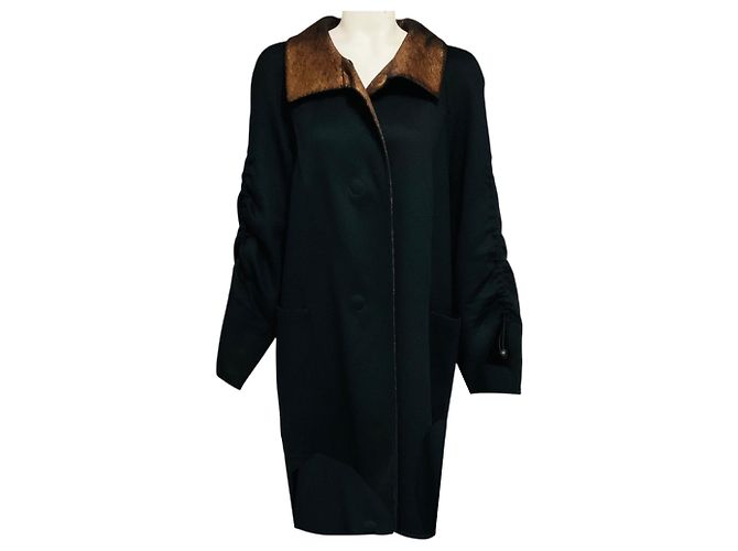 Akris Black / Copper Metallic Reversible Wool and Angora Coat