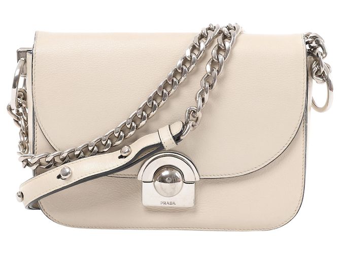 Bolsa Tiracolo de Corrente Prada Arcade Glace em Couro Branco