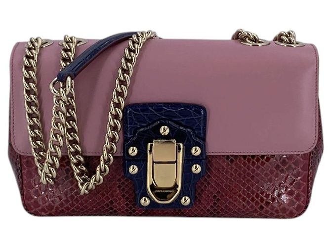 Dolce & Gabbana Bolsa de ombro transversal com aba Lucia em couro azul e roxo Dolce e Gabbana