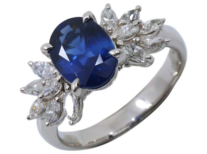 Autre Marque Pt900 Platinring mit Saphir und Diamant