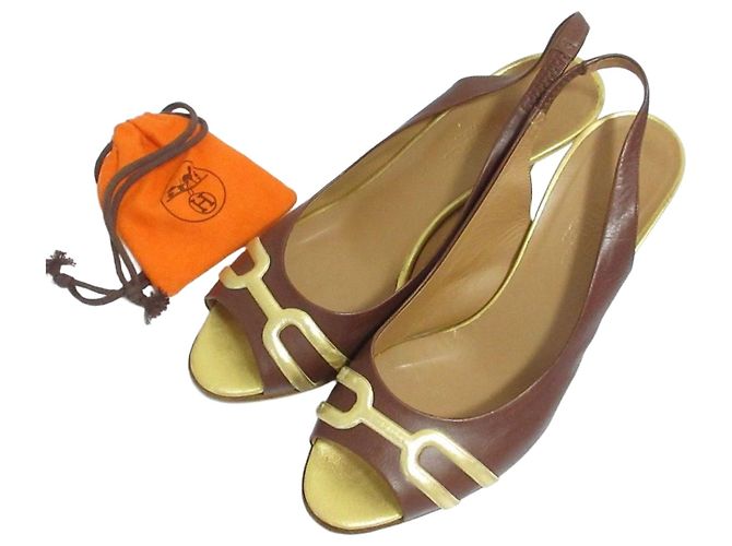 Escarpins slingback ouverts en cuir Hermès