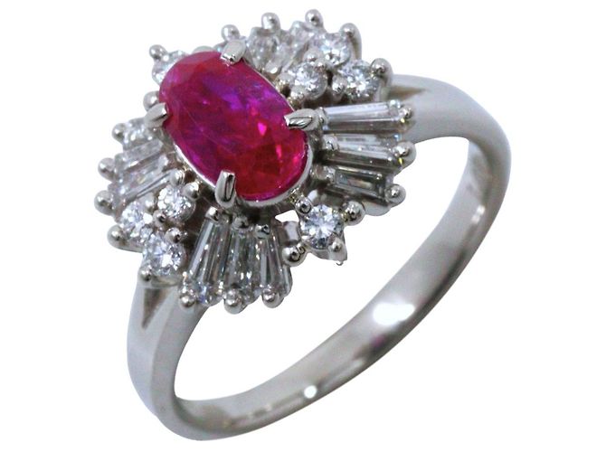 Autre Marque Pt900 Platinum Ruby Diamond Ring