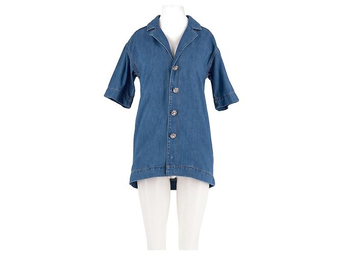 Ganni Camisa Corta de Denim Azul de Algodón