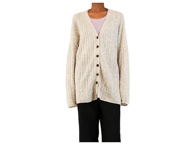 Reformation Grauer oversized Cashmere-Cardigan Giusta mit Zopfstrick - size S