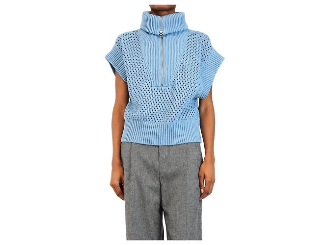 Autre Marque Blaues Mila Mesh-Strickoberteil mit halbem Reißverschluss - size S