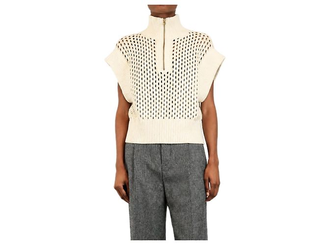 Autre Marque Gaines Strickweste in Creme, offene Strickart, Half-Zip - size S