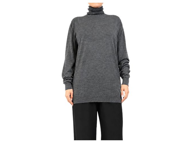 Autre Marque Sweater de malha de lã com gola alta cinza - size L
