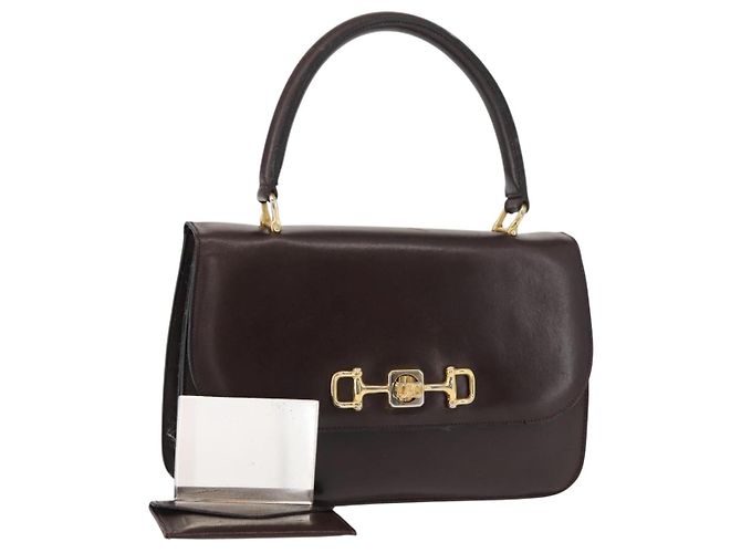 Céline CELINE Sac à main en cuir marron doré
