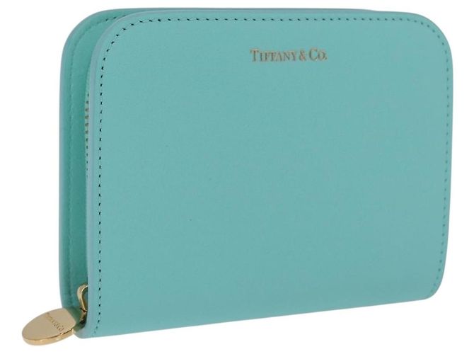 Tiffany & Co. Compact Wallet Leather Light Blue Gold