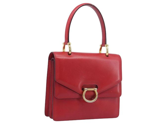 Céline CELINE Bolsa de mão em couro vermelho e dourado