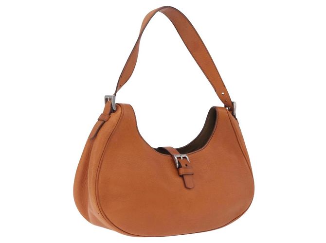 PRADA Shoulder Bag Leather Brown Silver