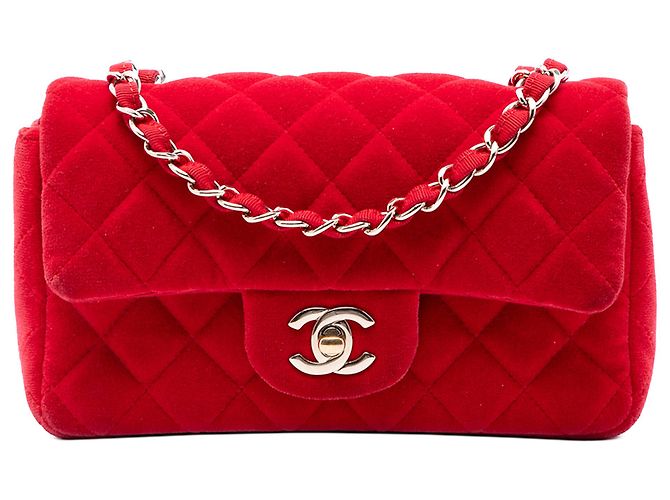 Chanel Red Mini Rectangular Classic Velvet Single Flap