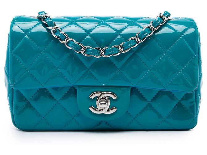 Chanel Blue Mini Rectangular Classic Patent Single Flap