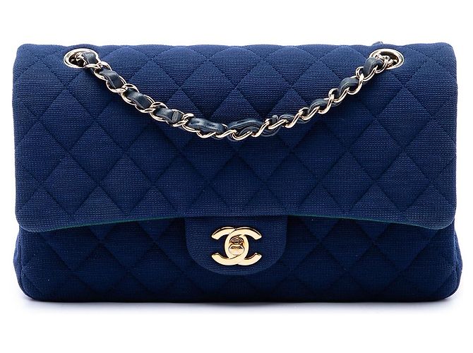 Chanel Blue Medium Classic Jersey Double Flap