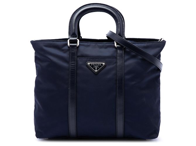 Bolsa Satchel Prada em Tessuto com acabamentos em Vitello azul