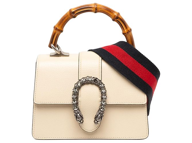 Bolsa Satchel Mini Dionysus Web em couro de bezerro branco com bambu Gucci