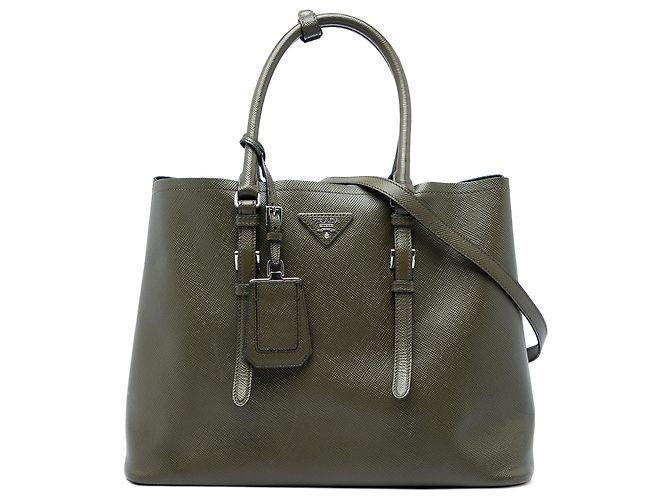 Mala Prada Large Saffiano Cuir de Alça Dupla, Verde