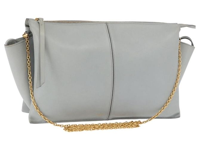 Céline Clutch Tri-Fold com corrente em couro liso Celine