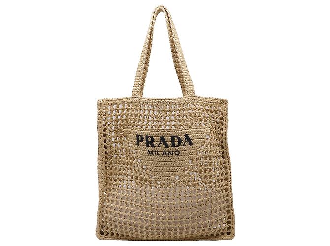 Tote Sac cabas Prada en crochet en raphia marron