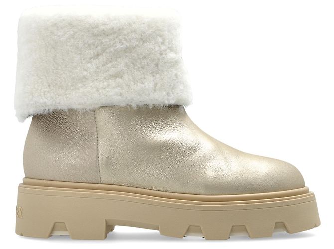Botas de neve Moncler Aurea em couro bege e pele