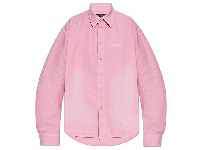 Camicia Balenciaga rosa in cotone con logo oversized