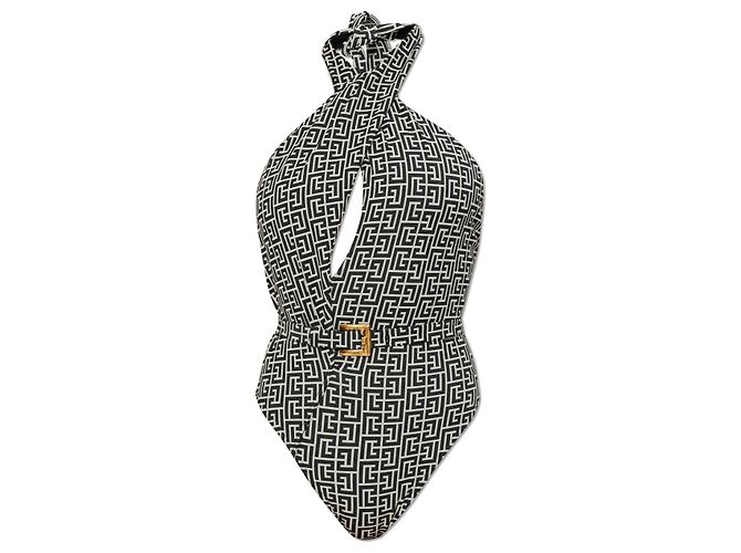 Balmain Monogramm Badeanzug schwarz