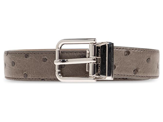 Dolce & Gabbana Ostrich Leather Belt Grey