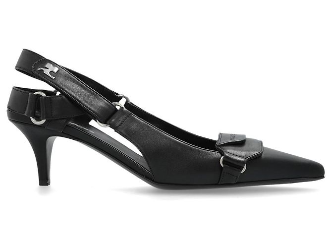 Courreges Black Leather Slingback Heels