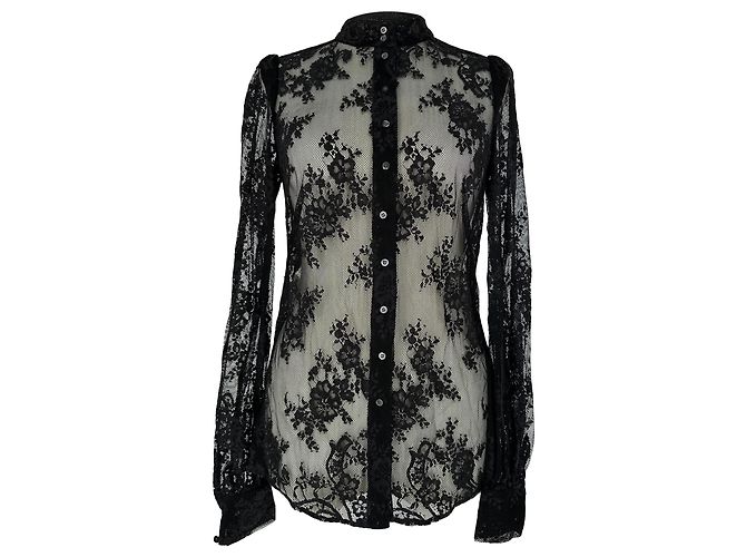 Alexander McQueen Spitzenbluse aus schwarzem Polyamid