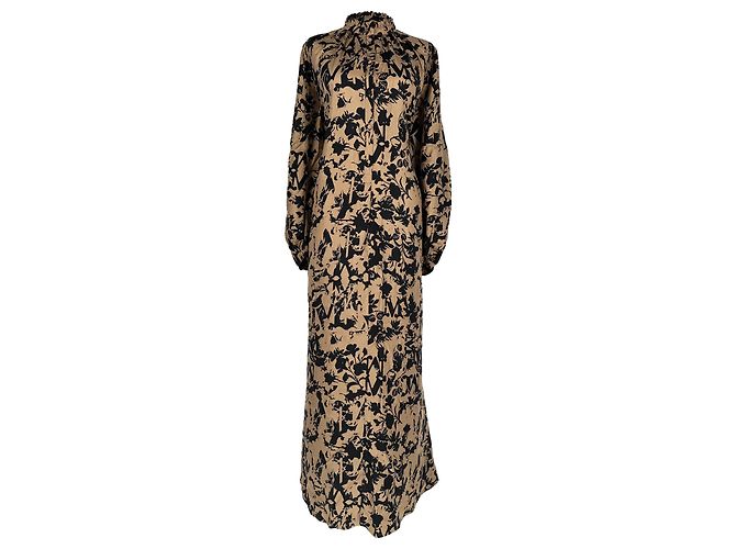 Vestido maxi de manga comprida estampado Max Mara em seda bege