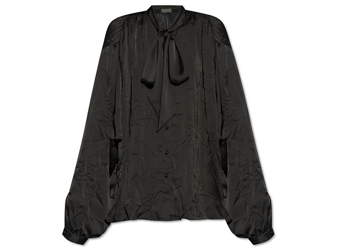 Balenciaga Tie-Neck Hemd Schwarz Polyester