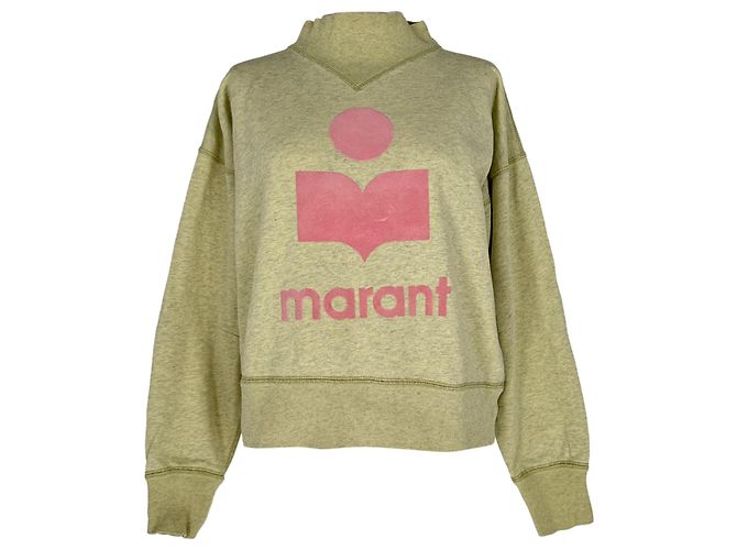 Isabel Marant Etoile Moby Pullover aus grüner Baumwolle mit Flock-Logo