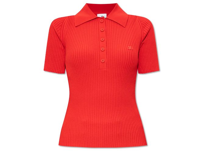 Top in maglia a coste rosso Courreges