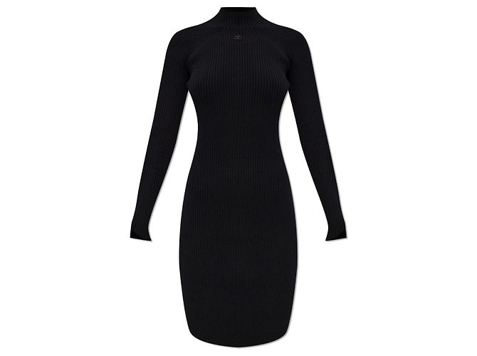 Courreges Rippstrick Mini Kleid Schwarz