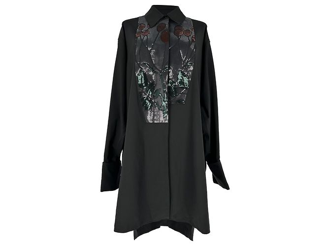 Loewe Button Down Mini Dress in Black Wool