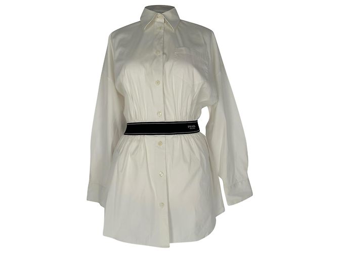 Vestido camisa corto Prada con botones en algodón blanco