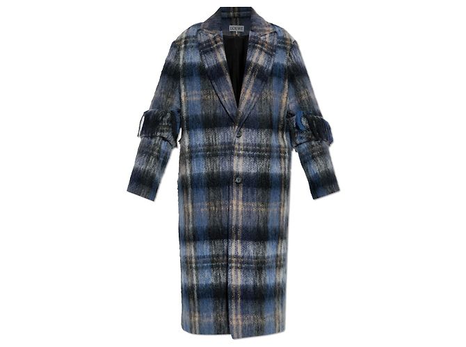 Loewe Blue Check Wool and Mohair Coat