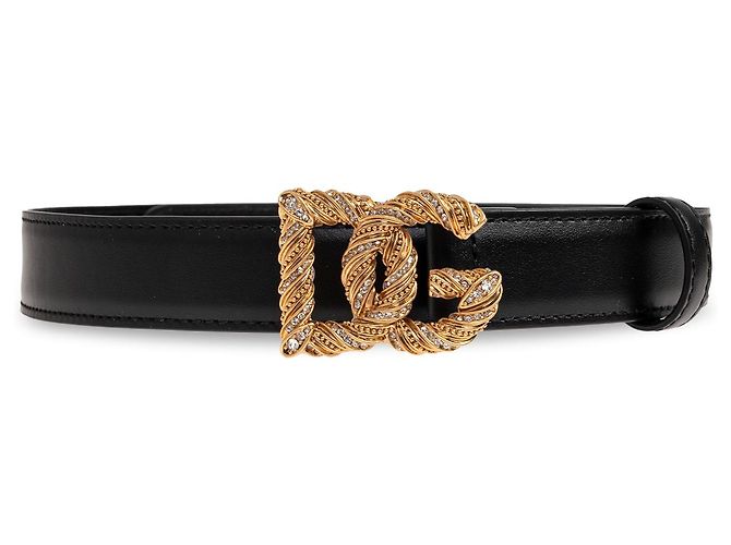 Dolce & Gabbana Cinturón de cuero negro con hebilla DG