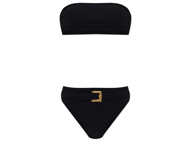 Costume da bagno due pezzi Balmain nero monogramma