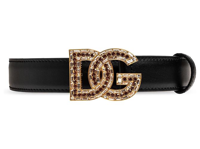 Cinto Dolce & Gabbana de couro com fivela DG de cristais