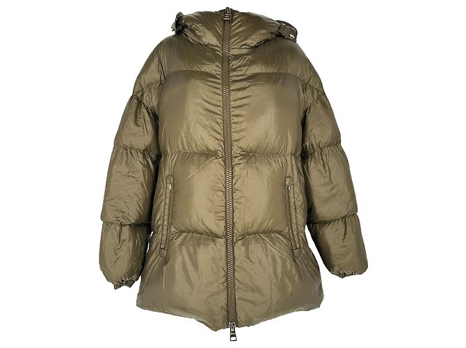 Herno Zip-Up Hooded Down Jacket in Olive Polyamide
