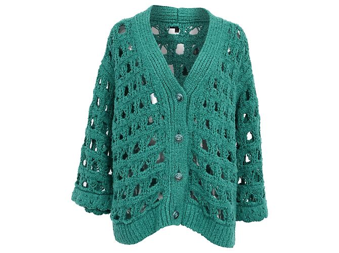 Chanel Cardigan aus gewebtem Strick aus grüner Baumwolle