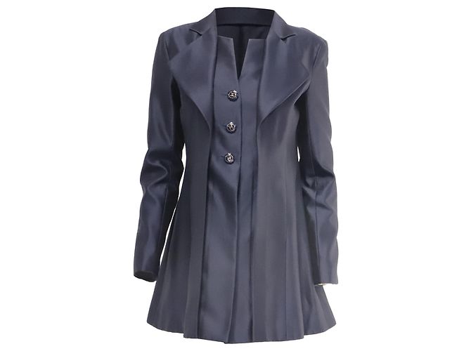 Giacca lunga texturizzata Chanel in cotone blu navy